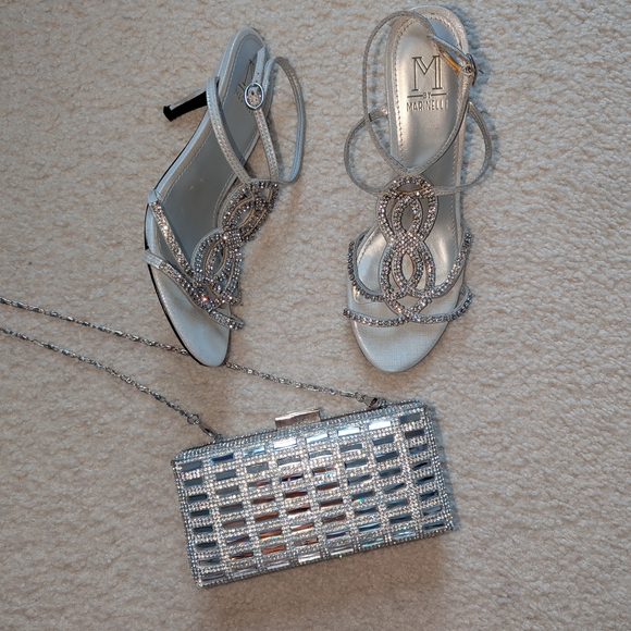 Nordstrom Glamour Party Heels Crystal Silver Clutch Bag - Picture 2 of 5